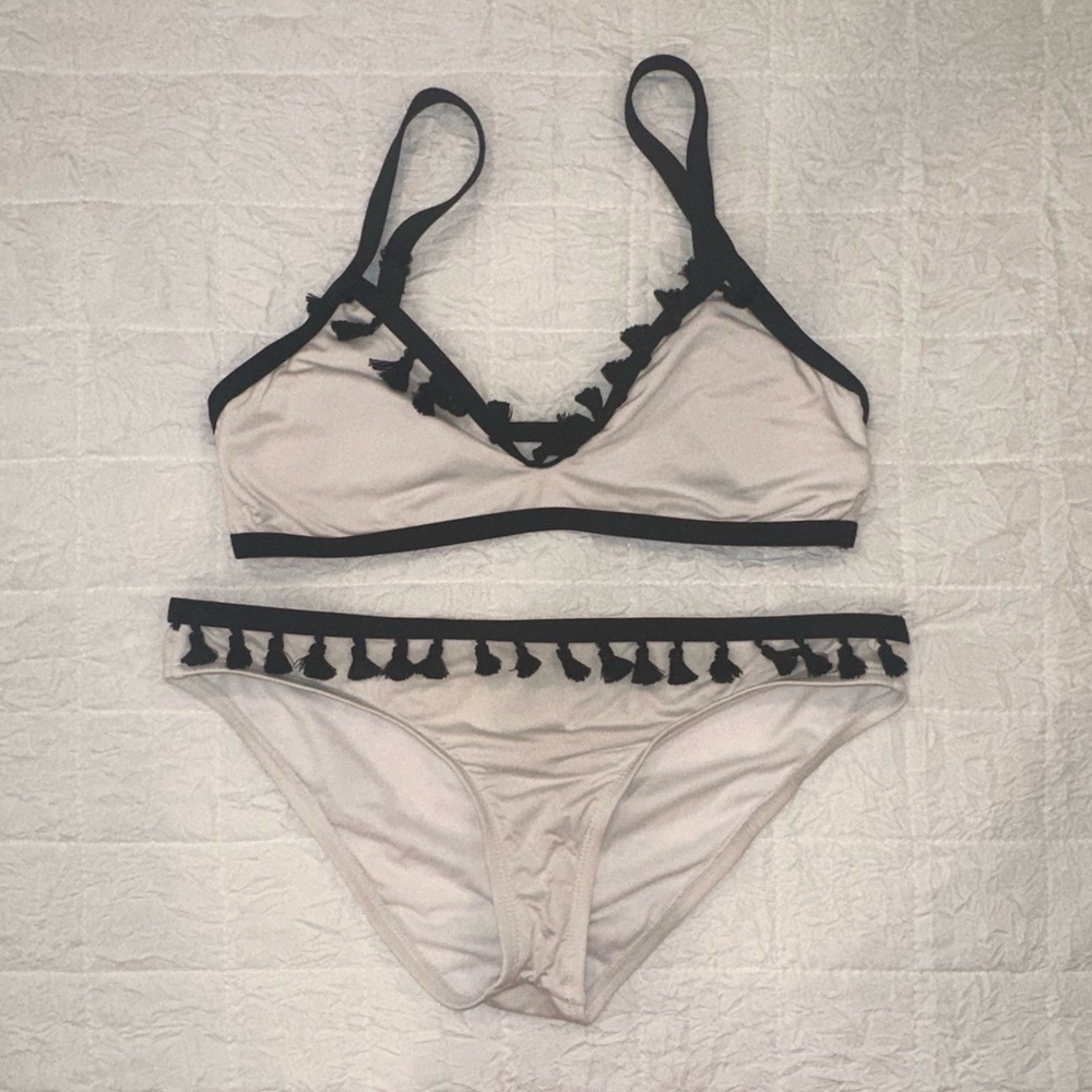 Gianni Bini Black and White Bikini with Pom-Pom Trim